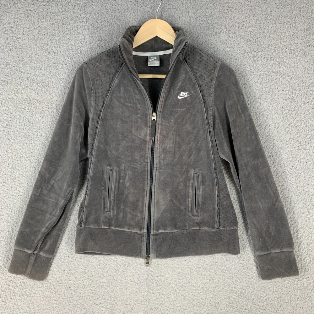 Y2K Nike‎ Sportswear Jacket Women Medium Velour Full Zip Track Gray